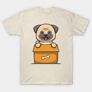 Cute Pug Dog Playing In Box T-Shirt